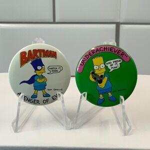 Vintage 1989 The Simpsons Bartman Underachiever Pinback Button Set Matt Groening